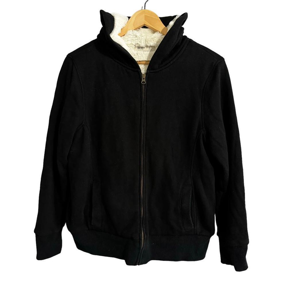 OLD NAVY Black Sherpa Fleece Fur Lined Hoodie Jacket Sweatshirt Women’s Large